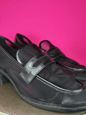 Zac Posen Alisa Black Mesh Croc Embossed Leather Heeled Loafer US 8.5